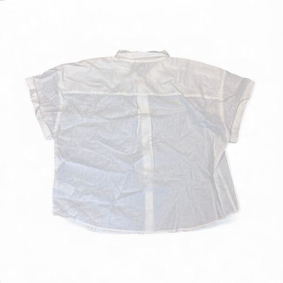 NWT J.Crew Short-Sleeve Linen-Blend Button-Up Shirt White Size XXL - Picture 5 of 7